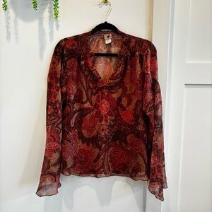 Daytrip Vintage 90's Made in USA Fairy Paisley Bell Sleeve Flowy Women's Top L